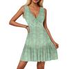 Women's Dress V-neck Sleeveless Casual Floral Print Hem Pleated Dress