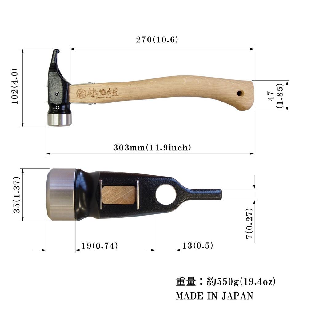Village Blacksmith Forged Hardened Peg Hammer Elize Stake Ultimate Hammer Black Handle (Stainless Steel Head x Cation) [Made in Tsubame Sanjo] MADE