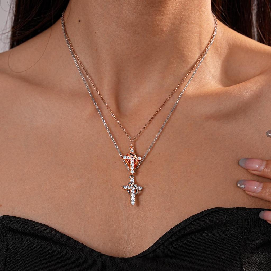 Zirkon Kreuz Edelstahl Choker - Elegante High-End Schlüsselbeinkette