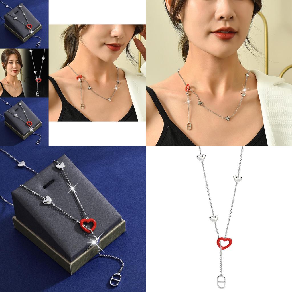 Elegant Adjustable Titanium Steel Heart Necklace For Women With Gold Trimmed Design