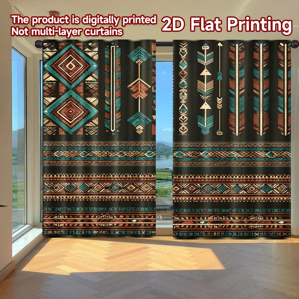 

Set Of 2 Flat Printing Curtains Without Rod Geometric Native Style Design April Fools Is Day Festival Creative Machine Made Polyester W100*H70(CM)-Hooks&2PCS