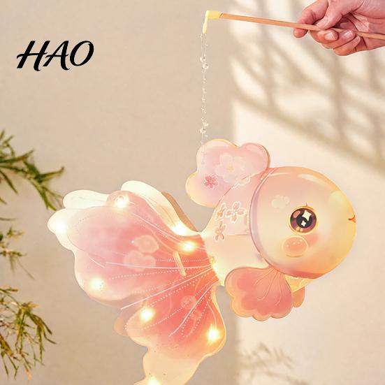 Parent Child Handicraft Activity DIY Mid Autumn Goldfish Lantern Kit for Kids, Handheld Glowing Fish Paper Lamp Soft LED String Light with Traditional