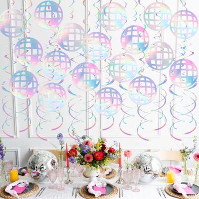 70s Disco Ball Hanging Swirls Retro Disco Party Cutouts Banner Streamers Ceiling Hanging Decorations for 1970s Birthday Party Supplies