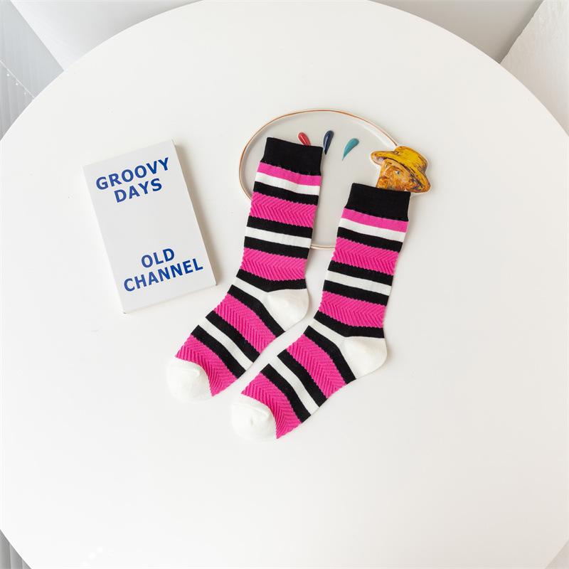 Women's Spring and Autumn Trend Color Striped Anti Woven Craft Tube Socks