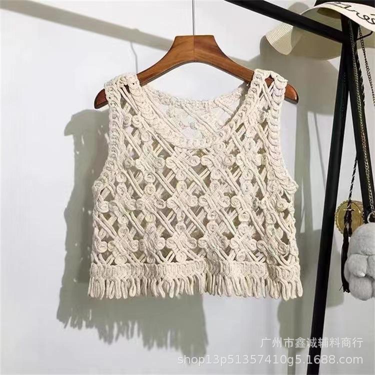 Summer Spice Girl Design Sense Crochet Hollow Suspender Women's Knitted Vest Vest Outside Sleeveless Blouse Top