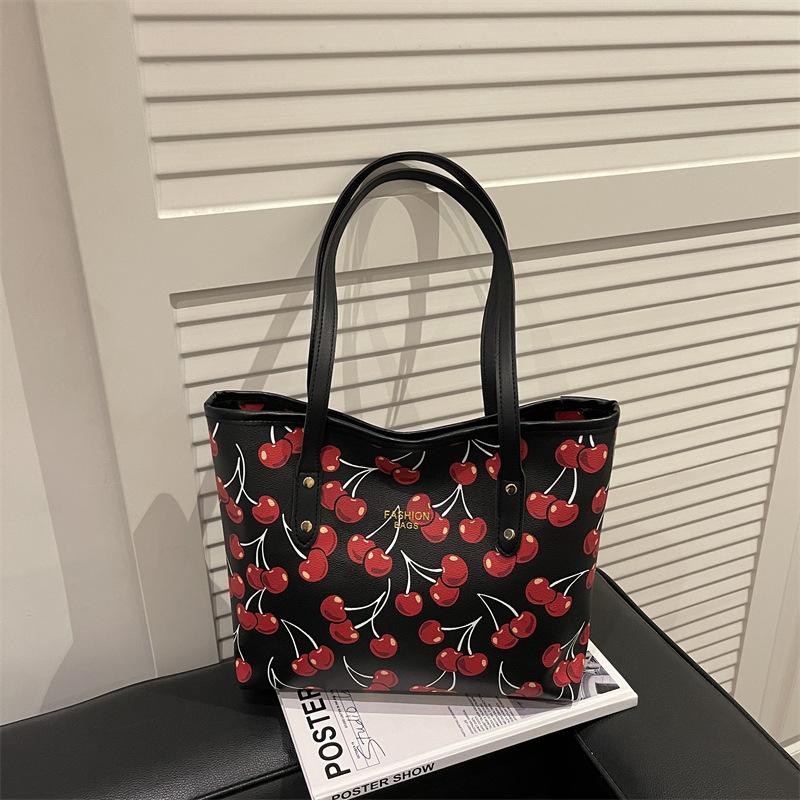 Today's New Popular Tote Bag, New Cherry Print Cute Versatile Portable Shoulder Bag
