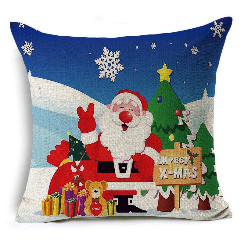 Santa Claus Cartoon Christmas Cushion Covers Reindeer Christmas Trees Linen Pillow Cover Decorative Sofa Couch Throw Pillows