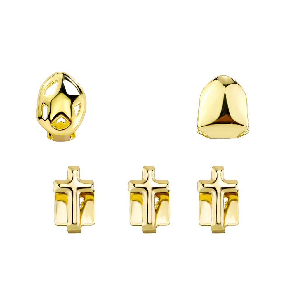 Double Heart Diamond-Studded Gold Teeth Hip-Hop Braces Versatile Halloween Personalized Teeth Accessories