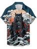 Vintage Men'S Hawaiian Shirt Samurai Cat 3D Digital Print Casual Shirt Beach Vacation Button- Summer Aloha Shirt