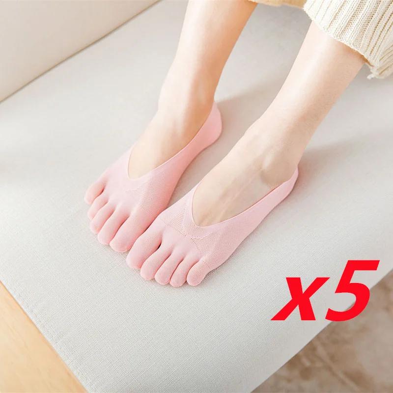 1/3/5 Pairs/Lot Women Summer Five-Finger Socks Ultrathin Funny Toe Invisible Boat Sokken Silicone Breathable Short Low Ankle Sox