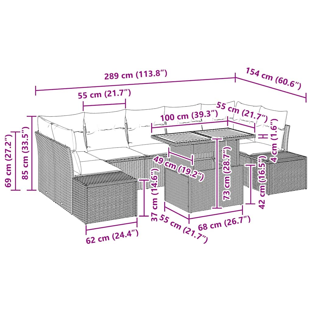 Garden Sofa Set with Storage 8 pcs Black Poly Rattan