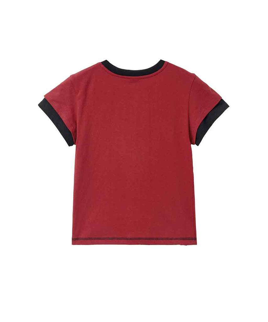 Lense Stitch Pocket Layered T-Shirt Red