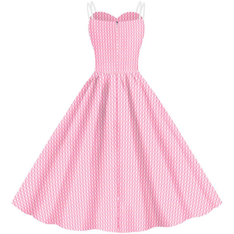 Movie Barbie Skirt Digital Printing Pink Checked Dress