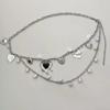 Double Layer Heart Pearl Waist Chain Vintage Silver Metal Belly Chain For Women Y2K Skirt Pants Accessory
