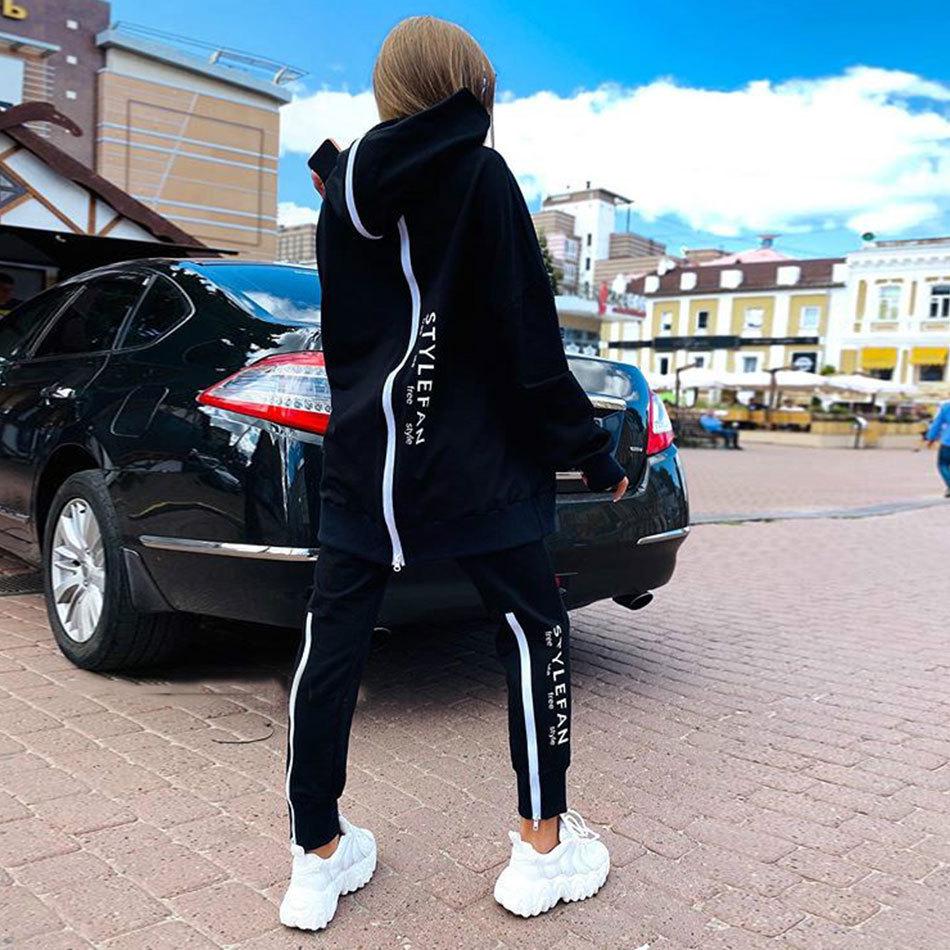 Europäisches & Amerikanisches Mode Damen Locker Buchstaben Druck Reißverschluss Sweatshirt & Hose Set