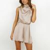 Women's Satin Jumpsuit Solid Color High Neck Hanging Neck Open Back Jumpsuit