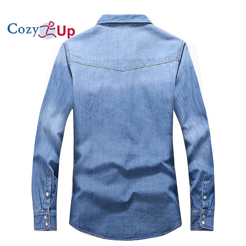 Cozy Up Men's Essential Button Down Long Sleeve Washed Denim Shirt