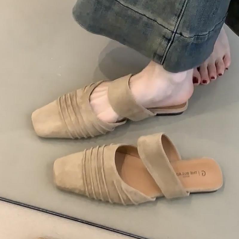 

Версия из овчины, французские туфли-мешки на низком каблуке, женская верхняя одежда 2025 года, ленивые туфли с квадратной головкой и складками от Muller 40 абрикосовый