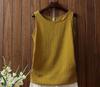 Spring/Summer Women's  Cotton and Hemp Vest T-shirt Loose Bottom Versatile Outer Sleeveless Solid Color Top