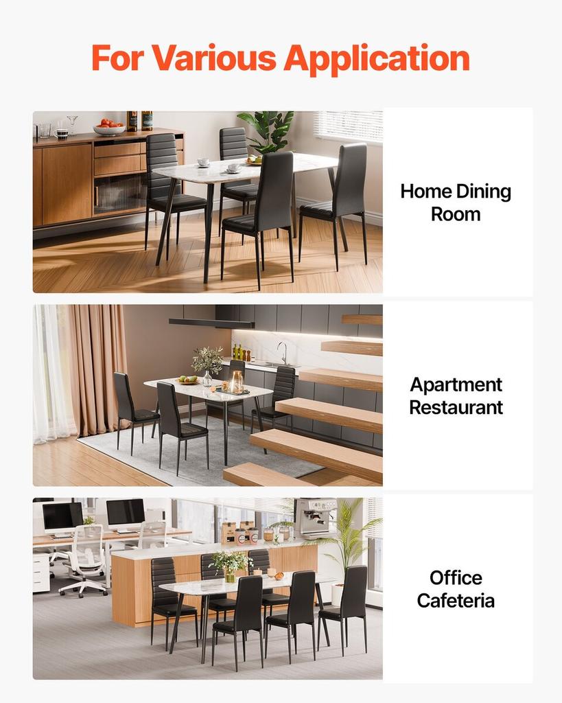 Modern Dining Room Accent Chairs Set of 6, Upholstered Leather Side Chair for Dining Tables, Space-Saving Kitchen Table Chair with Thick Cushions and