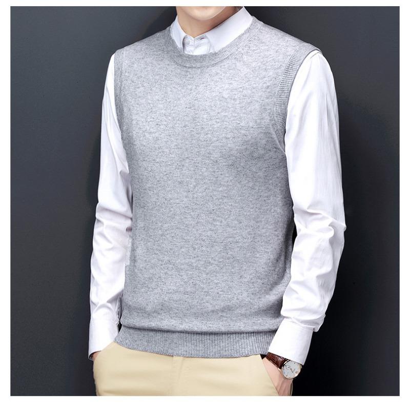 Men S Winter Sleeveless Knit Vest Middle Aged Solid Sweater