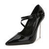 Fashion Super high heels for women, slim heels, pointed toe, shallow mouth single shoes new patent leather plus size reverse shoes, 12CM