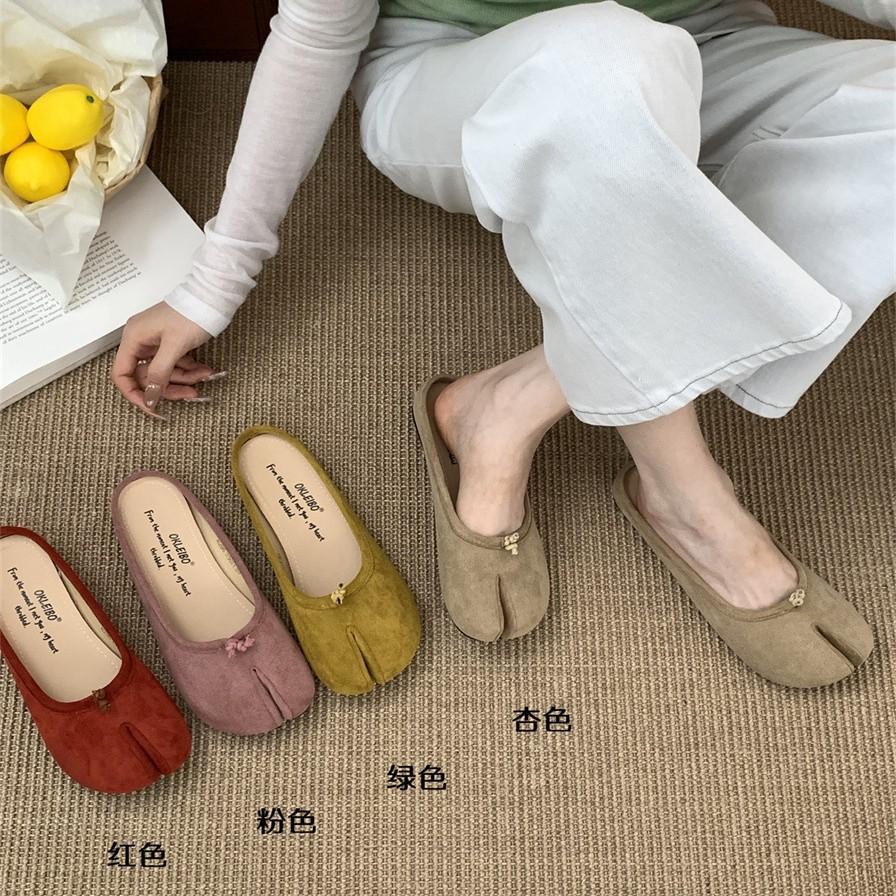 Gentle evening wind pig's trotters split-toe shoes women's 2025 summer new suede Korean version soft sole light mouth half slippers