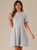 Allegra K Women's Short Sleeve Checked Tweed Dress with Zipper and Buttons, Casual Mini Dress, Apricot, Size L