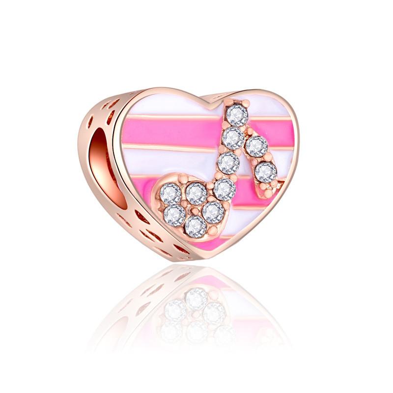 Fashion Rose Gold Plated Crystal Love Heart Flower Charms Bead Fit Original Bracelet Charm Pendants for DIY Jewelry Making