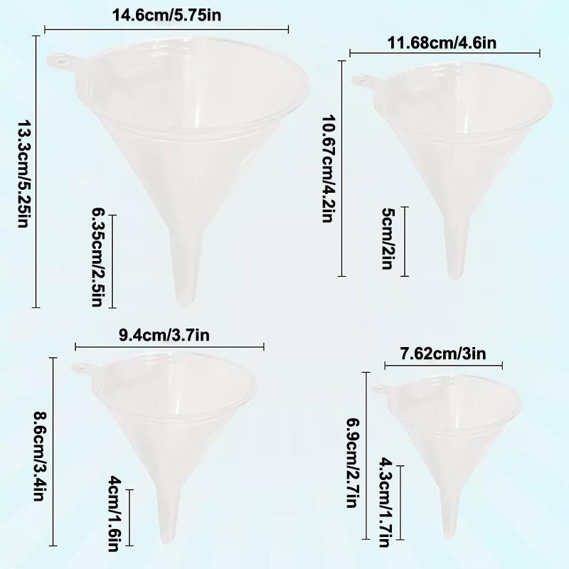 4Pcs Reusable Clear Plastic Funnel Set Lab Pp Funnels Kitchen Funnel Lab Bottles Essential Oils