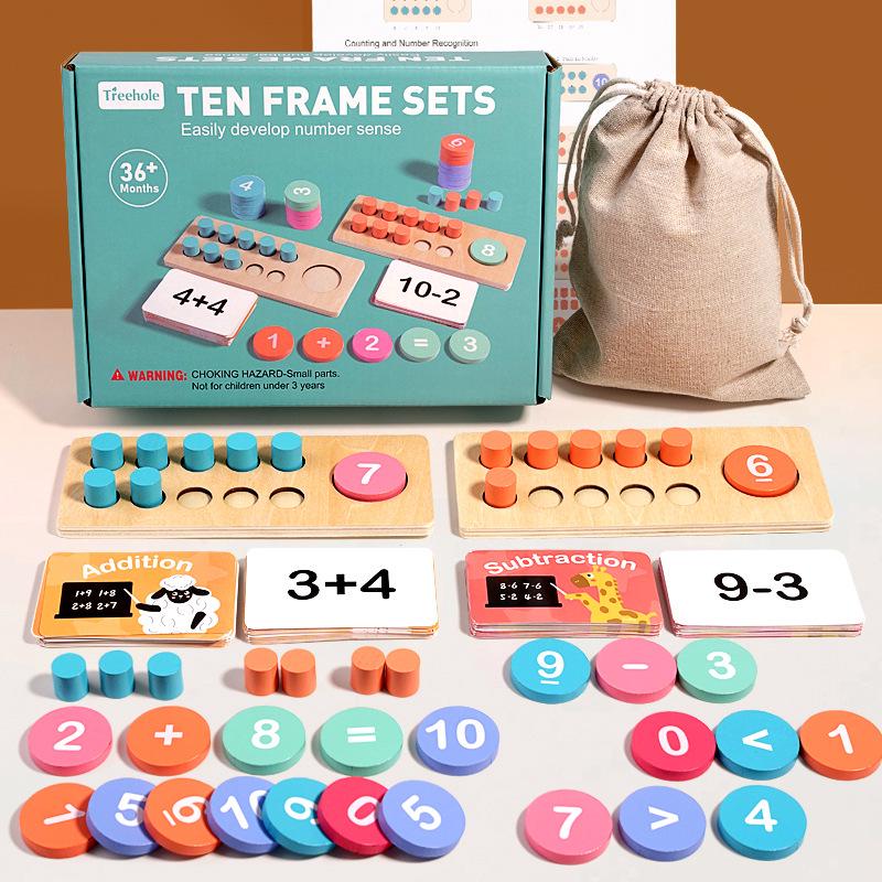 Hölzerner Abakus Zehnerrahmen Puzzle Spielzeug für Kinder: Additions- und Subtraktionshilfe für die Früherziehung