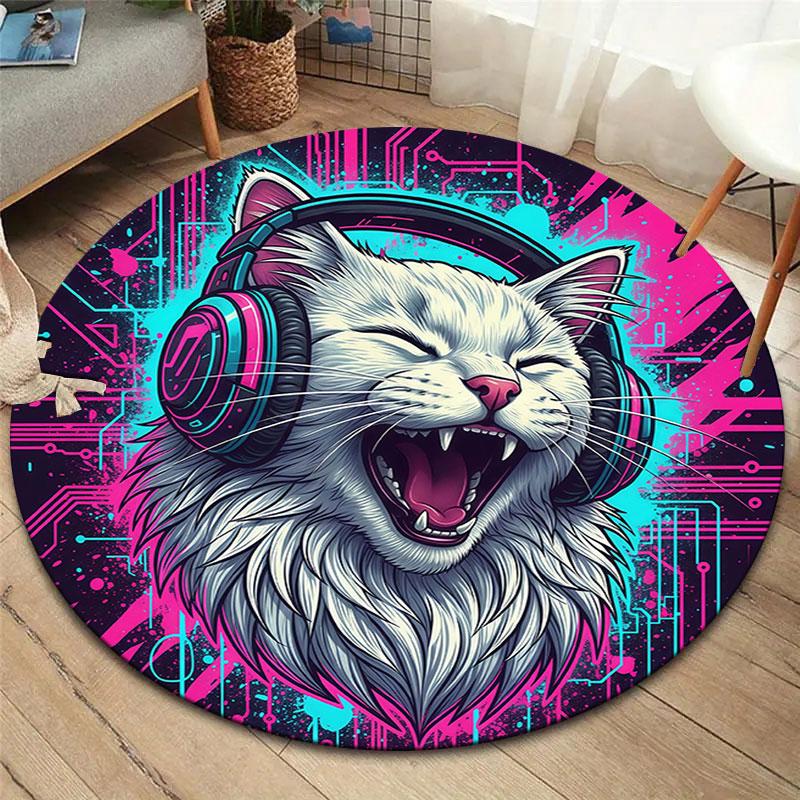 Animals Love Music Round Area Rug,Carpet Rug for Living Room Bedroom Sofa Playroom Decor,Non-slip Floor Mat