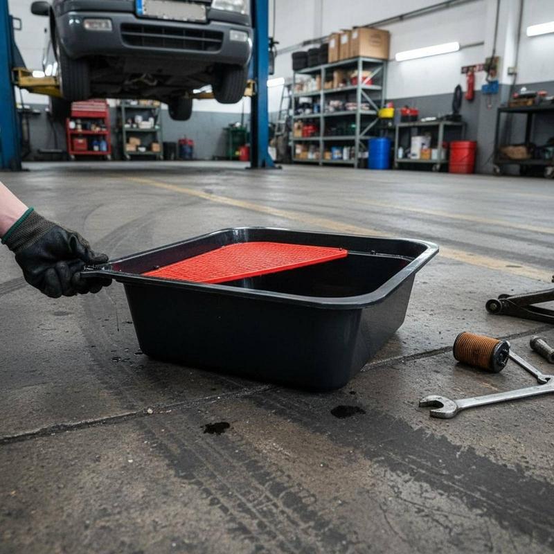 Oil Drain Pan Thickened Plastic Engine Oil Drain Pan Vehicle Maintenance Raised Edges Garage Equipment Slotted Insert