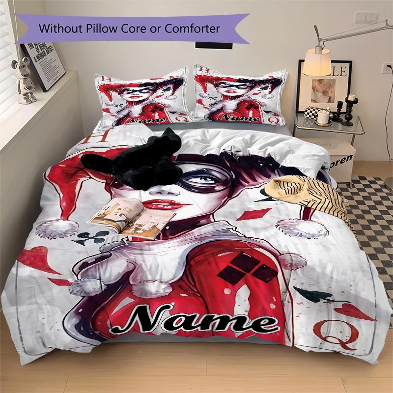 Custom Textile Harley Quinn Bedding 3 Piece Set HD Print Duvet Cover Pillowcases for Teens Adult Bedroom Decoration