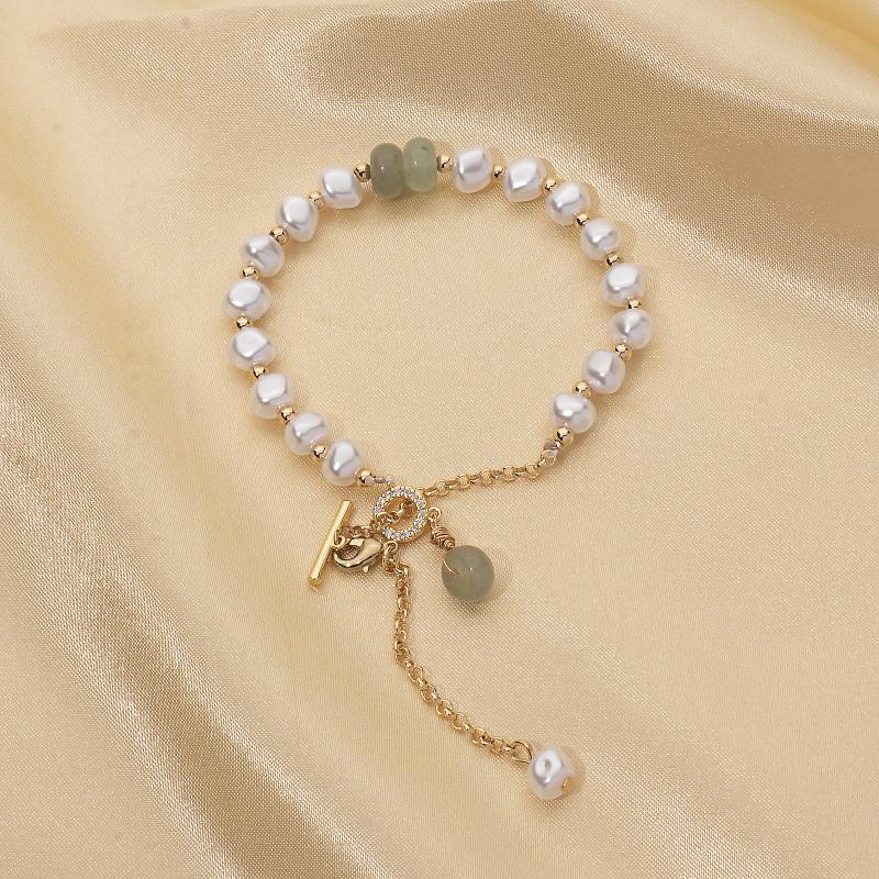 

Baroque Freshwater Pearl Beaded Bracelet Copper OT Clasp Fashion Jewelry for Women золотистый