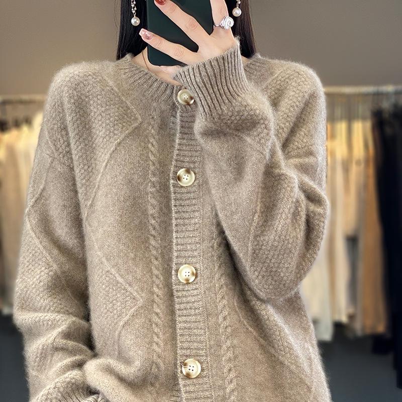 

Женский кардиган из 100% чистой шерсти ромбовидной вязки «косичка» - Осенняя коллекция 2XL