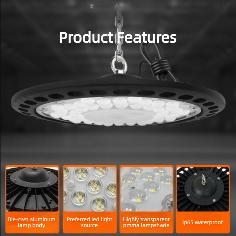 100/150/200W Super Bright UFO LED High Bay Lights Waterproof Industrial Market Warehouse Garage Workshop Garage Lamps
