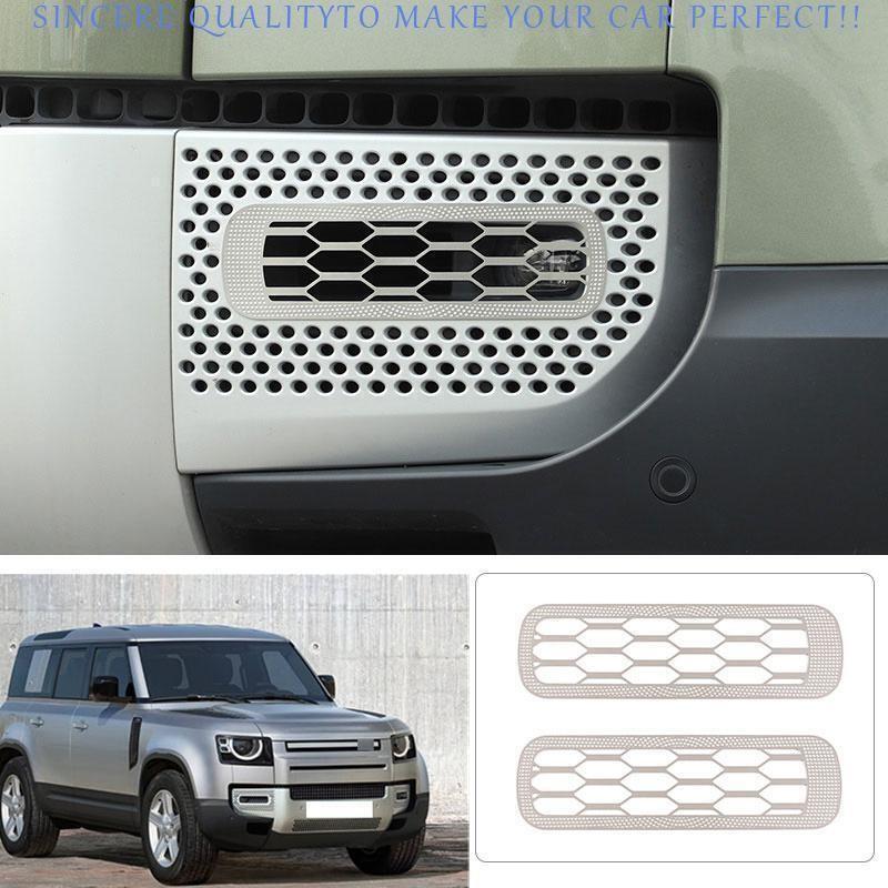 For Land Rover Defender 2020-2024 Silver Steel Front Bumper Fog Light Cover Trim