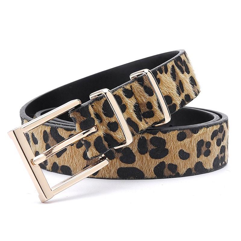 Leopard Print Faux Fur Belt Women Fashion Pin Buckle Jeans