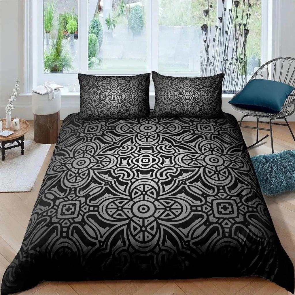 Viking Celtic Duvet Cover Set, Celtic Knot with Tridents Forest and Mountains Scandinavian Germanic Culture,Bedding Sets Decor