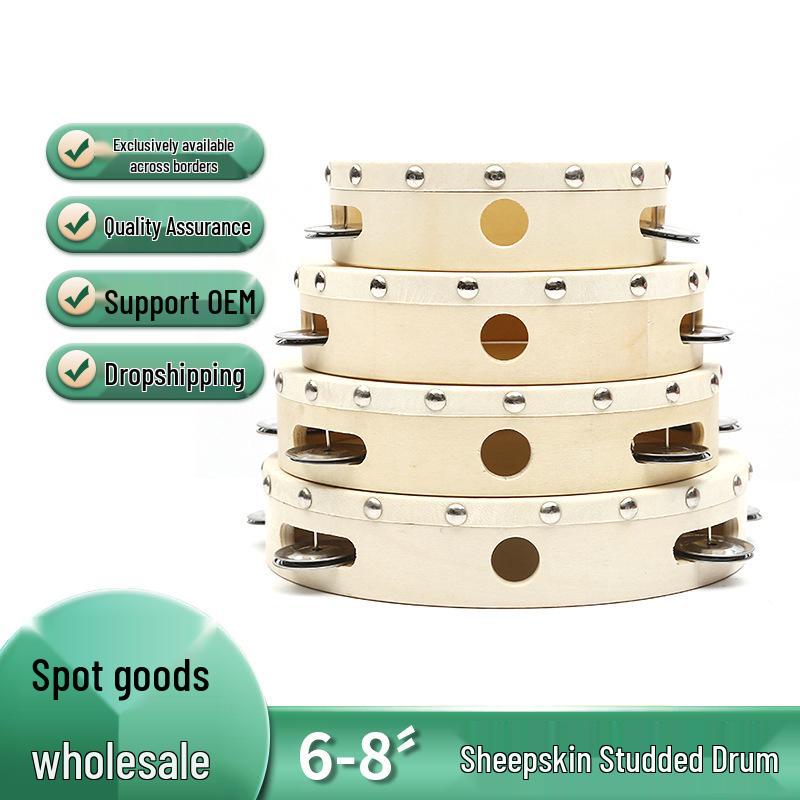 Children s Handmade Sheepskin Tambourine Drum, 6-9 Inch, Wood Color Sheepskin Drum 6 inch