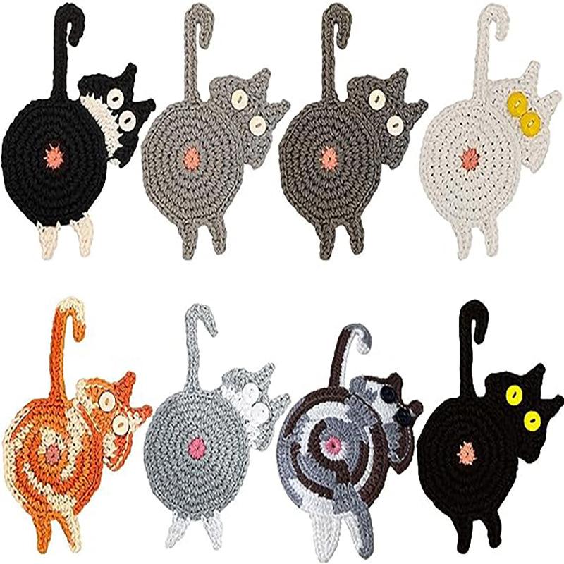 

8Pcs/Lot Cartoon Cat Butt Design Heat Insulation Coasters Knitted Anti Scalding Table Cup Mat Cute Home Gift for Christmas