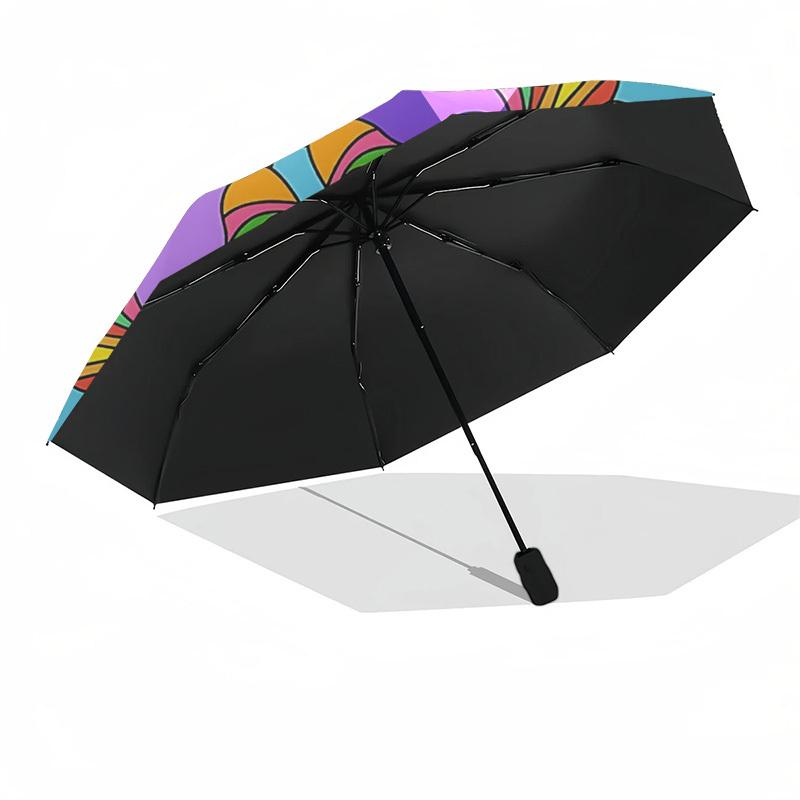 1pc Colorful Mandala Pattern Automatic Folding Umbrella - Portable 3-Fold Design with 8-Bone Iron Frame - Outdoor for Fans, Travelers, Daily Use - Per