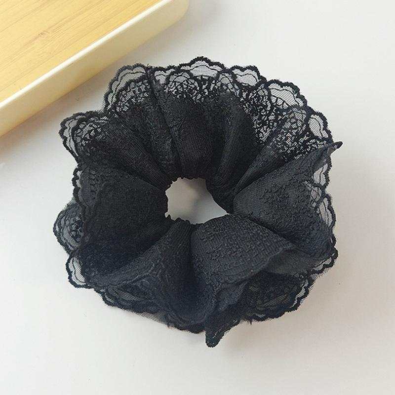 New Large Women Lace Scrunchies 4 Layers Lace Mesh Hair Bands Elegant Gentle Ponytail Holder Rubber Band Hair Accessories