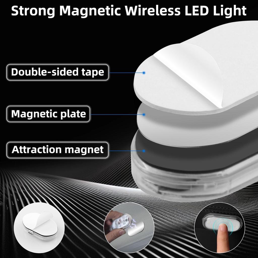 4Pcs Wireless LED Lights For Car With Remote Control, 8 Colors Car Interior Night Lights