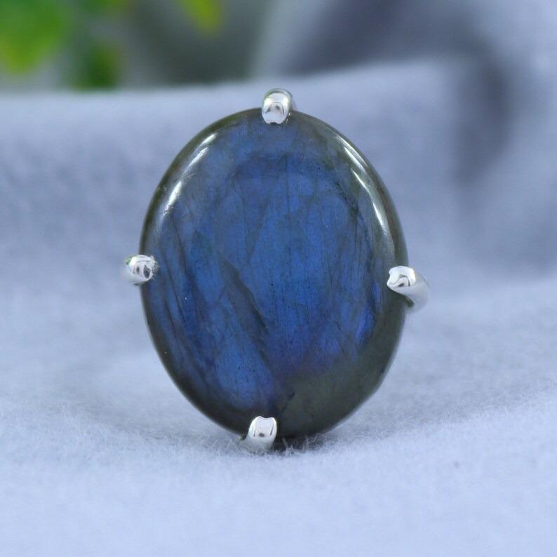 Labradorite Gemstone Ring, Blue Flashy Ring, Oval Ring, Handmade Ring, Prong Setting Ring, Designer Ring, Women Ring, 925 Sterling Silver