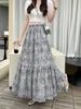 Women's Spring Floral Print Midi Skirt, A-line, Elastic Waist, Versatile, Slimming Design