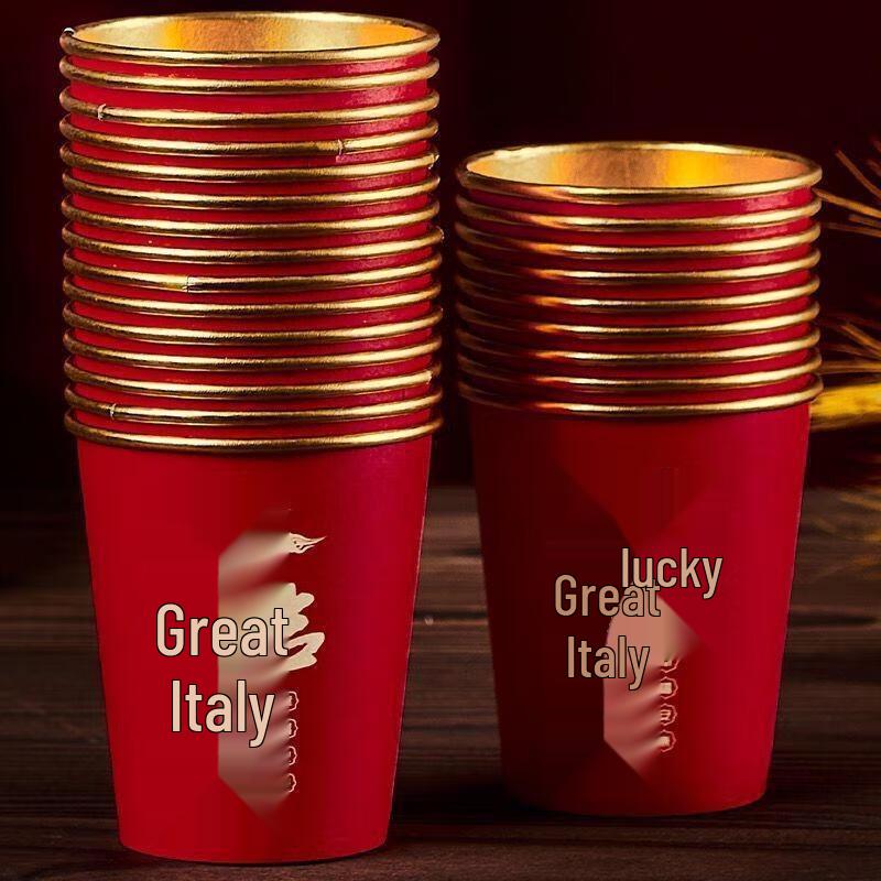 JingJingRS Festive Gold Foil Disposable Paper Cups