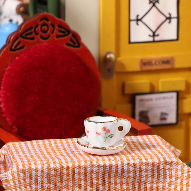 1Set/2Pcs 1:12 Dollhouse Miniature Cherry Ceramic Cup Saucer Kitchen Tableware Model Decor Toy Doll House Accessories