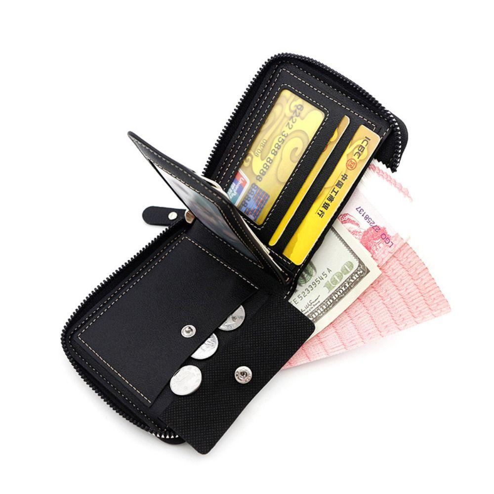 Fashion PU Leather Men Business Wallet Soft Zipper Coin Purse Multifunctional Multi-card Slot Short Wallet